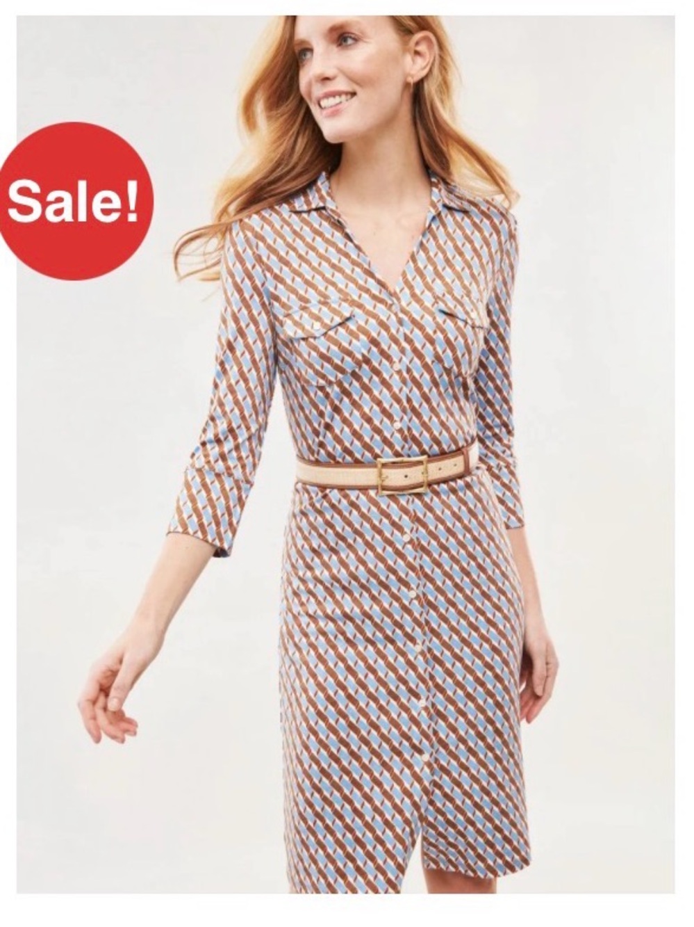 J McLaughlin Brynn Striped Geo Print Midi Shirt Dress M (Lyford Collection)